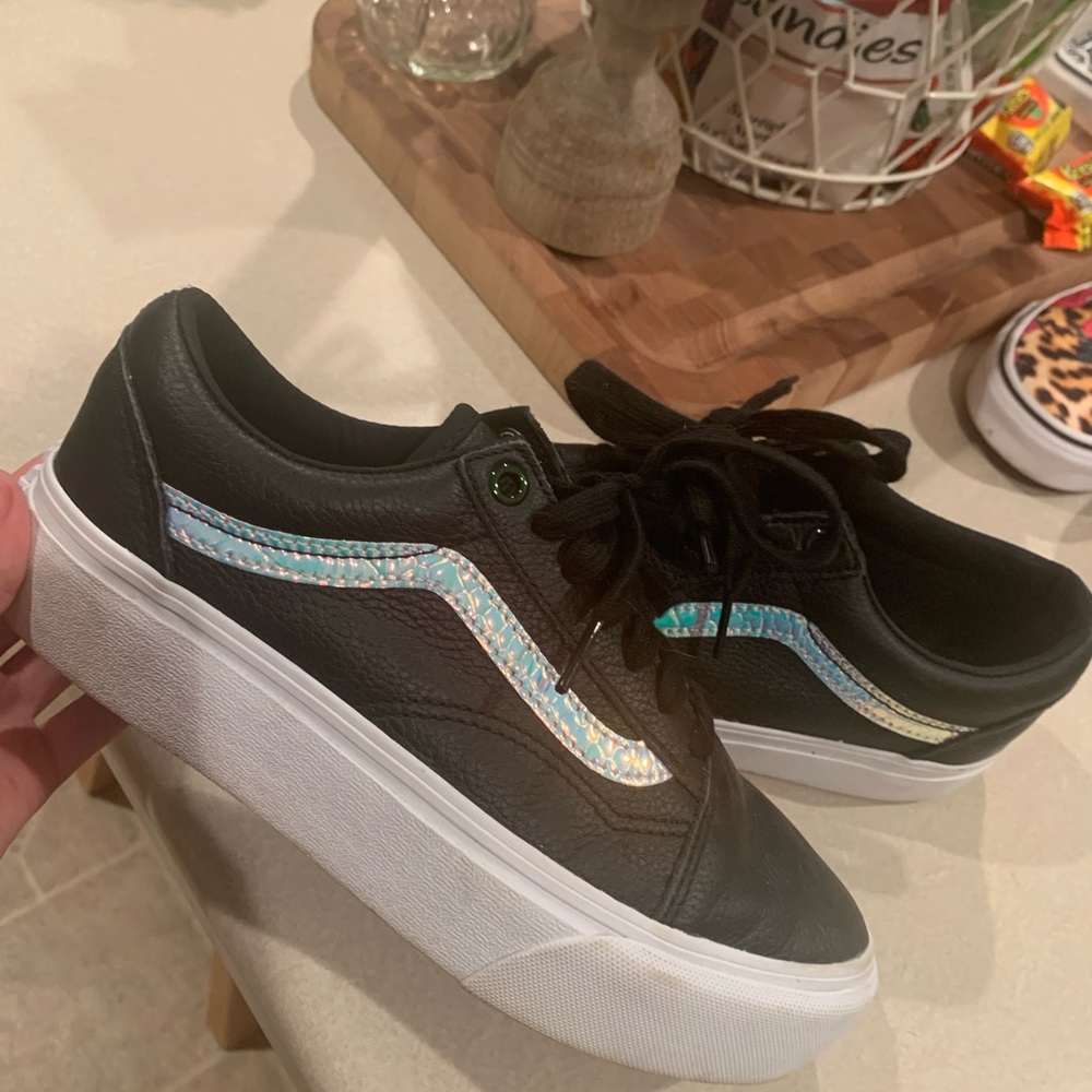Black iridescent platform Vans sneakers